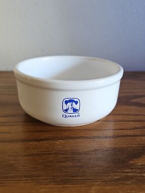Quaker White Ceramic Bowl with Blue Logo Tote 1 #19